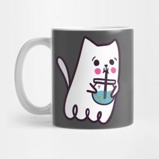 Ghost Cat Drinking Goldfish Bubble Tea Mug